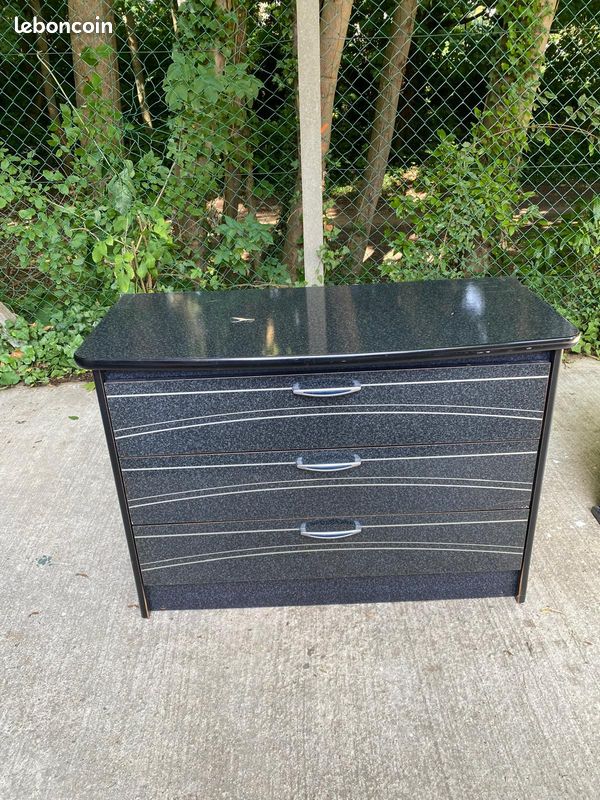 Commode vintage gris bleu avec 3 tiroirs (image 1)