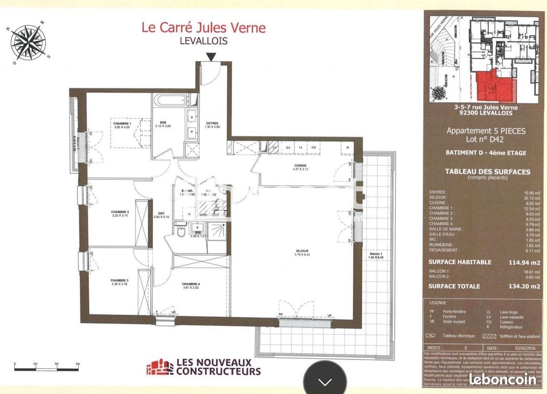 Appartement 5 pièces 115 m² · à Levallois-Perret · 115 m² · 3 406 €/mois