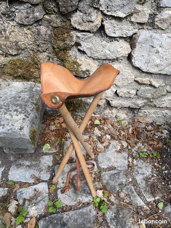 Tabouret De Camping Vintage Pliant - Toile Verte Et Acier - Portable - Années 80