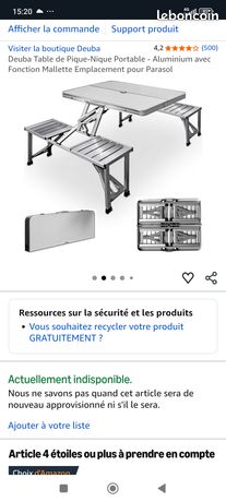 Deuba Table De Pique-Nique Portable Aluminium - Valise Avec 4 Chaises Et Emplacement Parasol
