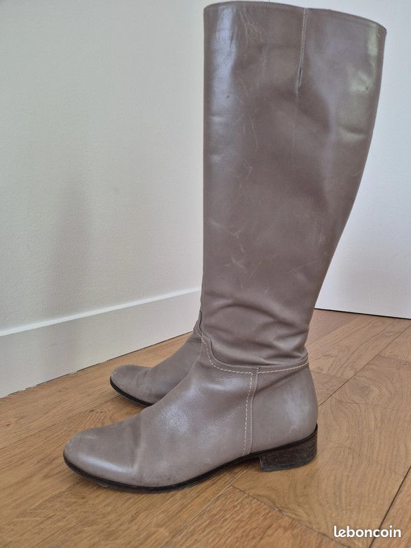 Bottes femme, cuir, gris clair, taille 41 Chaussures