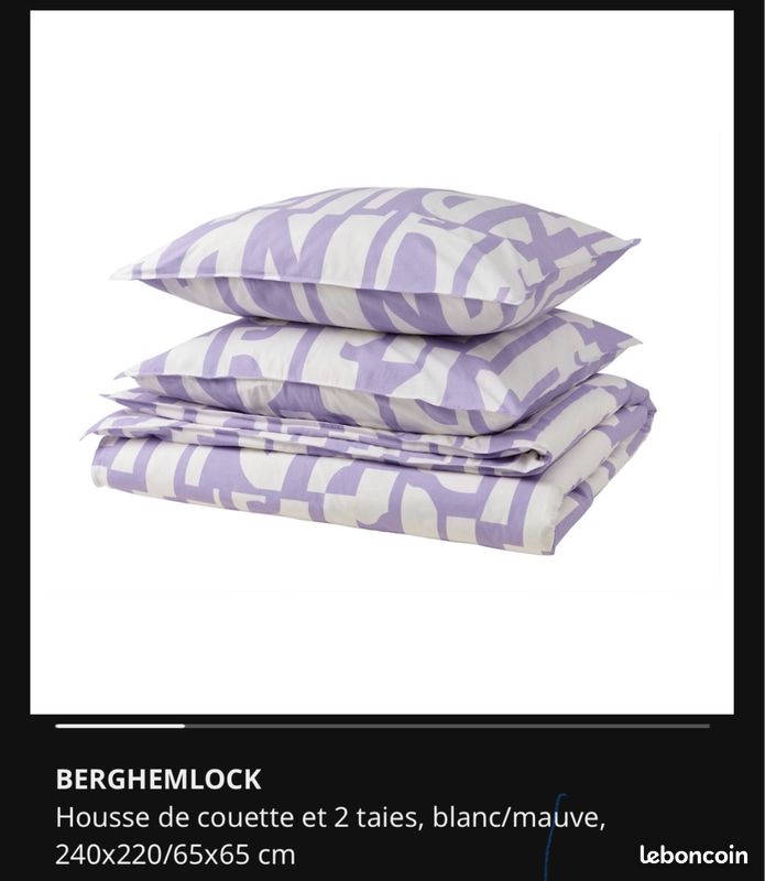 BERGHEMLOCK Housse de couette et 2 taies, blanc/mauve, 240x220