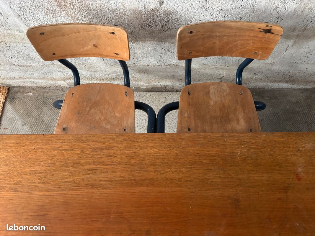 Bureau d’école vintage en bois et métal (image 3)