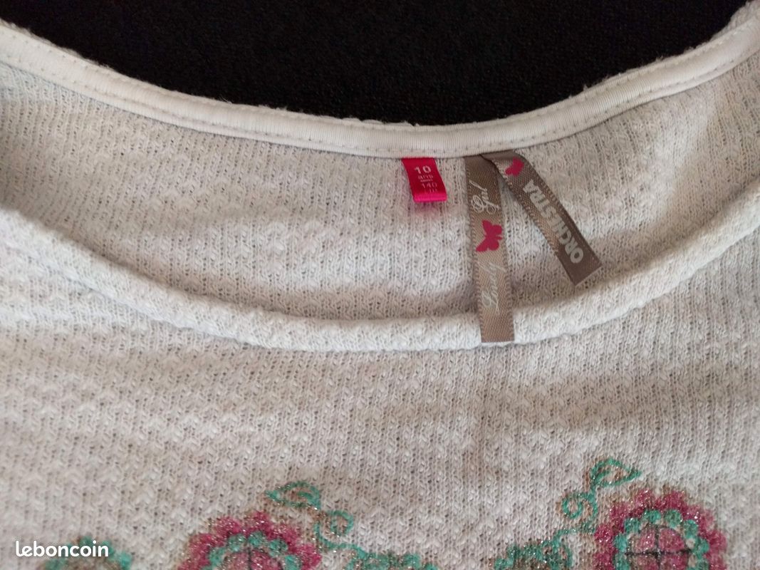 Pull coton Orchestra blanc et motif paillettes 10a (image 2)