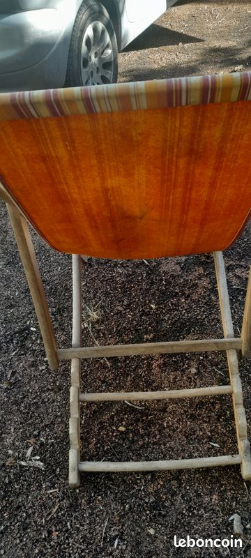 Ancienne Chaise longue pliante bois et toile (image 6)