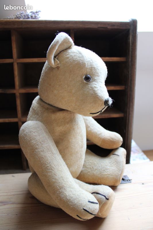 OURS ANCIEN PELUCHE 54 CM REMBOURRAGE PAILLE VINTAGE 1950 OLD TEDDY Bear M389 Imgx300 1271
