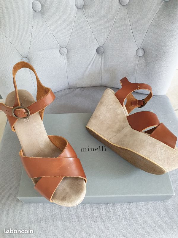 Pieds nus compensé cuir marron (image 2)