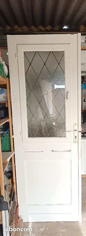 Porte d'entrée ancienne en bois fer forgé et vitre (image 5)
