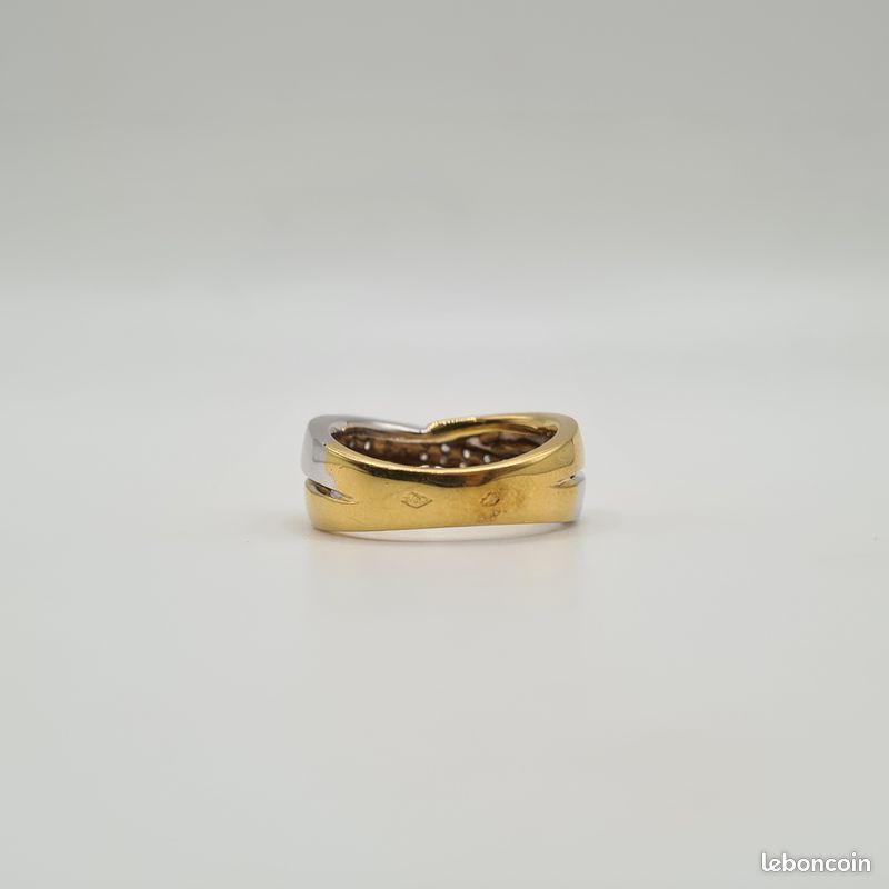 Bague En Or Jaune 18 Carats Avec Diamants - Style Art Déco - Taille 54 - 0.26 Cts