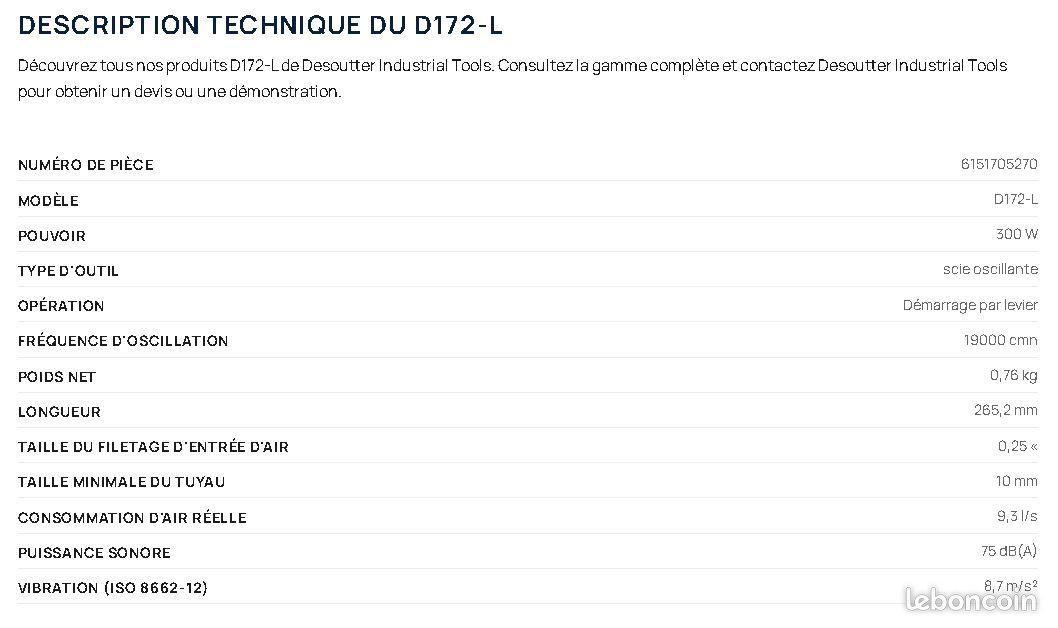 Outil Pneumatique Desoutter D172-L – Neuf – Marque Dessouter
