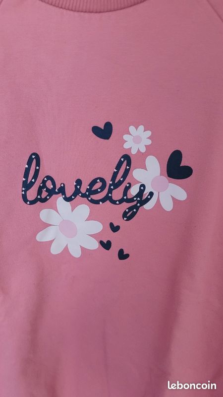 Pull à manches longues et col rond pour bébé fille avec broderie d'amour pour la Saint-Valentin, Pink Love, 2-3 ans