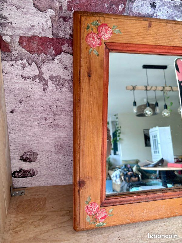 Miroir Vintage en Bois avec Fleurs Peintes – Charme Rustique et Authentique 🌺 (image 7)