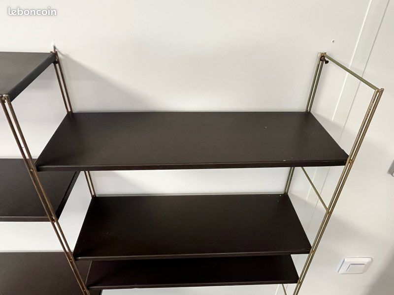 Double étagère scandinave murale String Vintage - métal doré et marron chocolat (image 8)