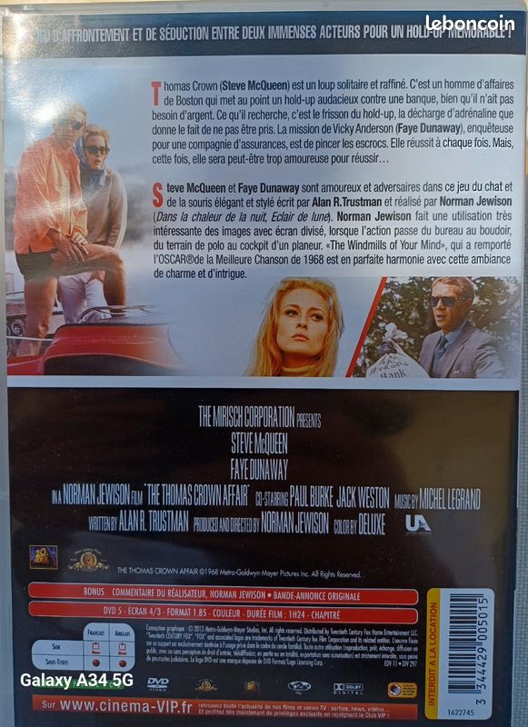 DVD L'affaire Thomas Crown Syeve Macqueen Faye Dunaway (image 2)
