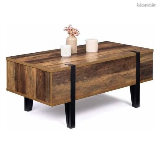 Table Basse Salon Plateau relevable rectangulaire Bois Pied épingle (image 3)