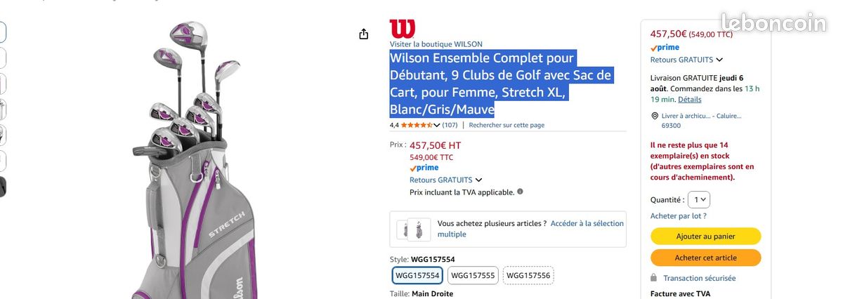 Wilson Ensemble Complet pour Débutant, 9 Clubs de Golf avec Sac de Cart, pour Femme, Stretch XL, Blanc/Gris/Mauve (image 2)