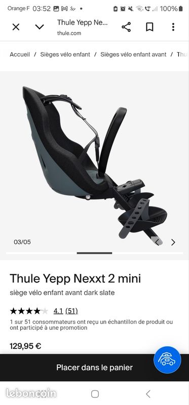Siège vélo avant thule (image 1)