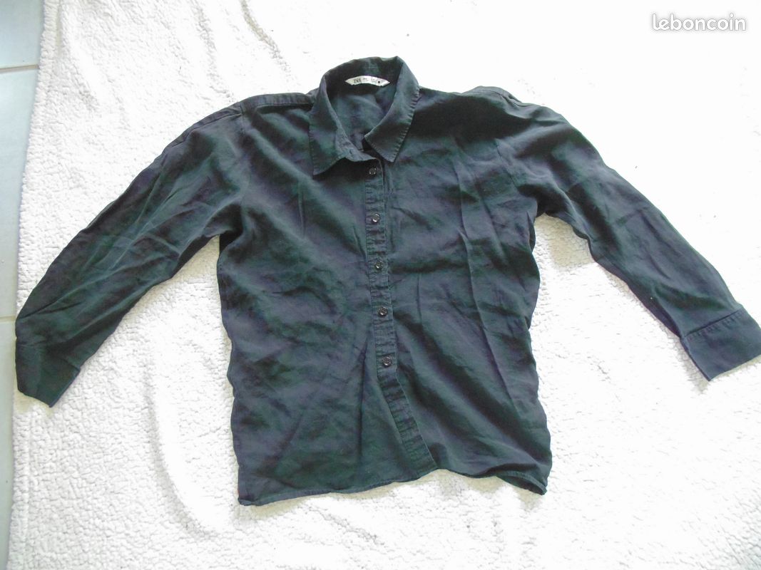 Chemisier Noir Femme Zara – Taille L, Manches Courtes, Acrylique – Occasion Très Bon état