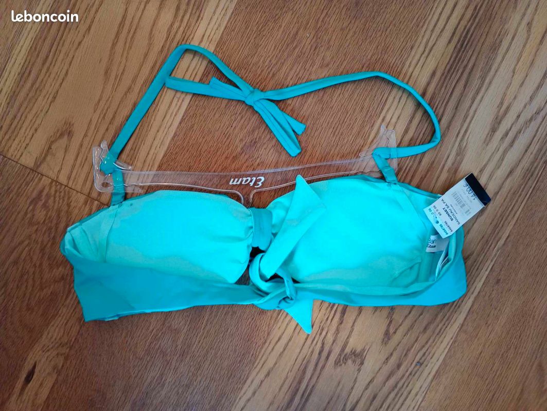 Haut de maillot de bain bandeau bleu turquoise, Etam, taille 40 (image 2)