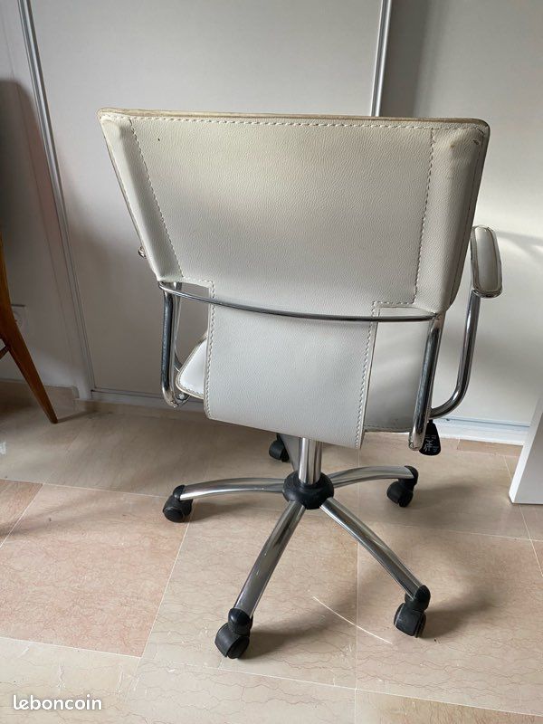 Fauteuil bureau cuir blanc (image 2)