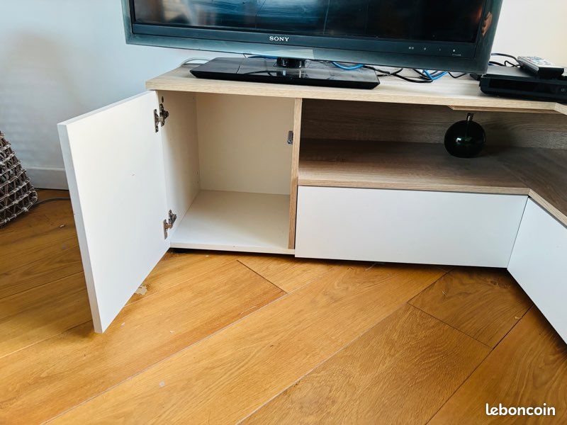 Meuble rangement d’angle blanc et bois (image 3)