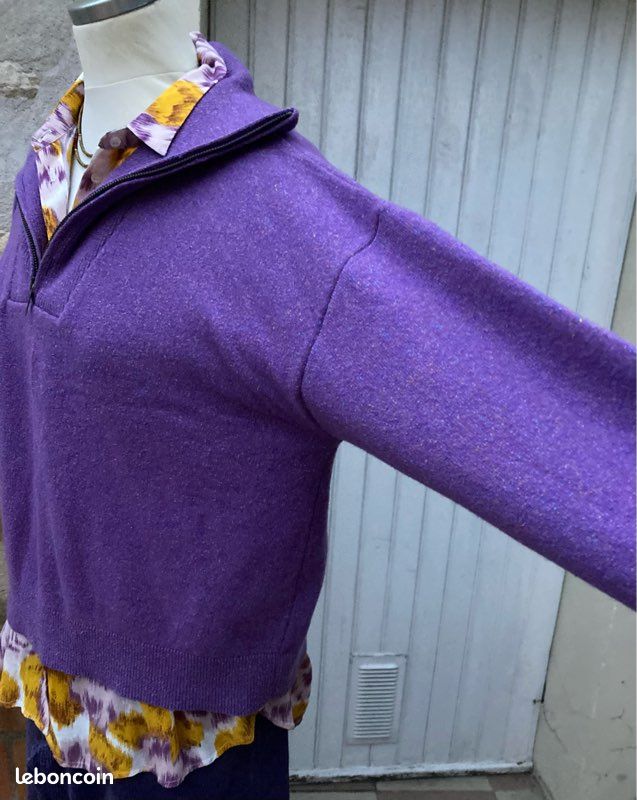 Pull Vintage Col V Violet - Taille S/36 - Marque Angie - Occasion Très Bon état