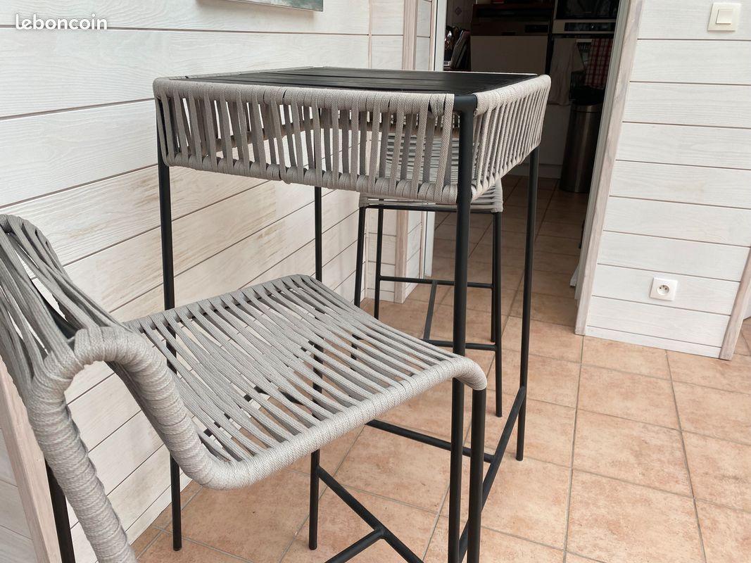 Table haute métal et corde (image 1)