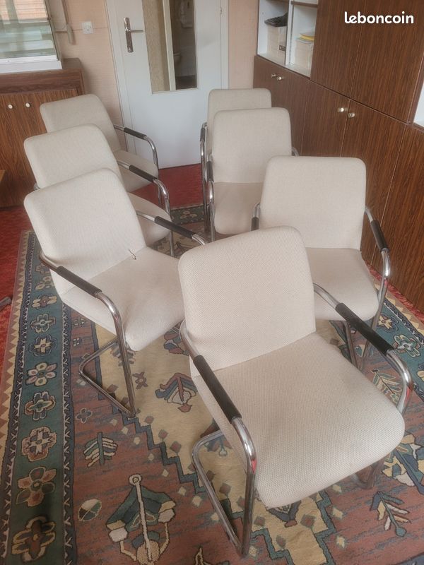 Chaise vintage tissus blanc + chrome 70's (image 2)