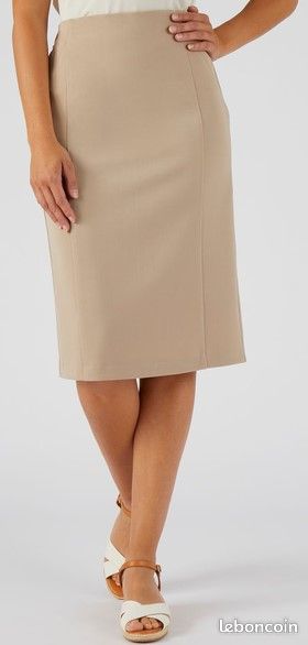 Jupe beige longueur genou coupe droite stretch avec taille élastiquée - Damart - Taille : 46 (image 17)