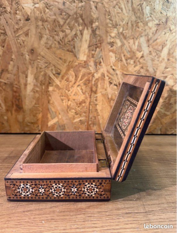 Coffret à Bijoux En Bois Marqueterie Nacre - Petit Format - Occasion - Boîte De Rangement