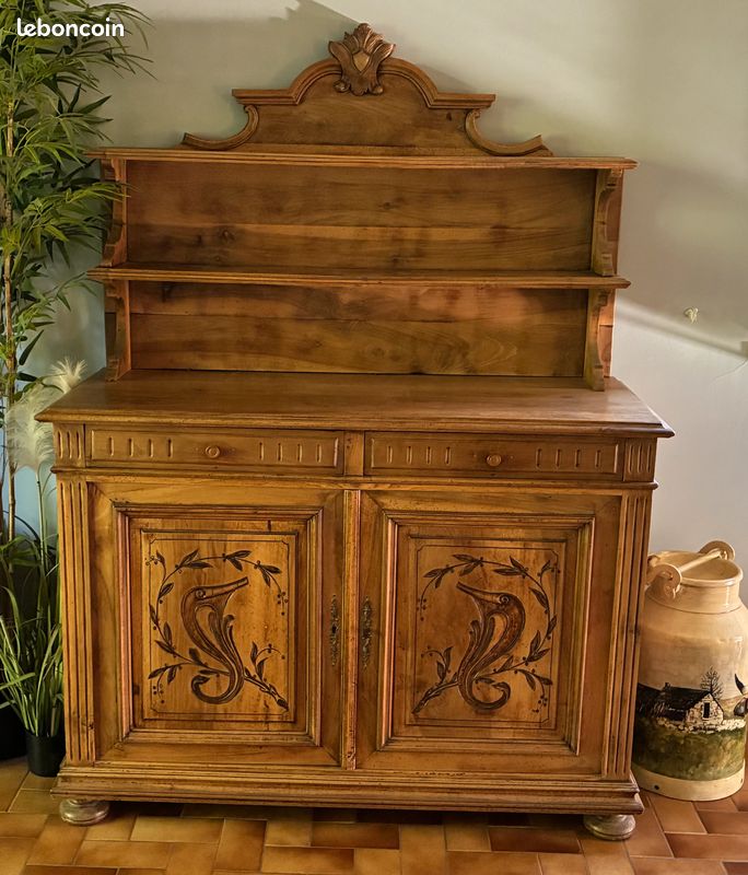 Authentique buffet deux corps ancien en bois massif (1902) (image 1)