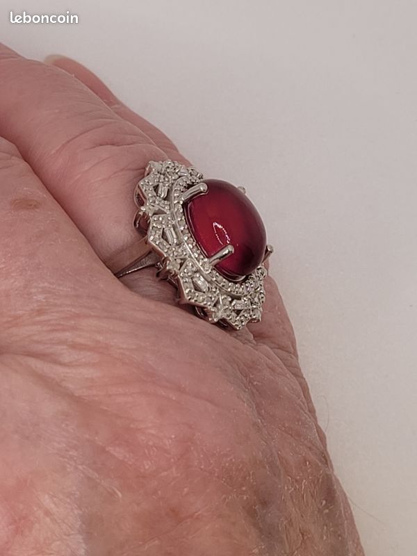 Magnifique Bague Rubis cabochon naturel 12,30ct et Diamants naturels 0,54ct (image 4)