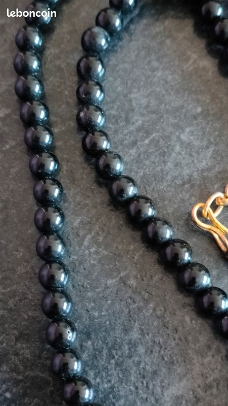Collier Vintage Onyx Et Strass Rose - Style Années 80 - Perles Semi-précieuses - Très Bon état