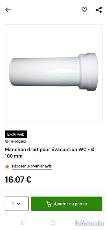 Manchon droit neuf pour évacuation WC - 0
100 mm (image 1)