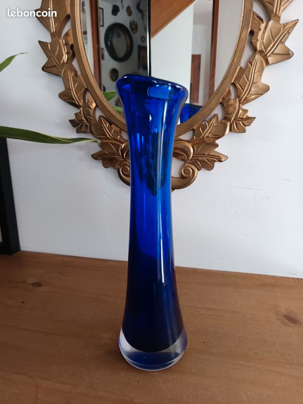 Grand Vase Soliflore Vintage Bleu Cobalt – Design Mid-Century – 30cm - Décoration