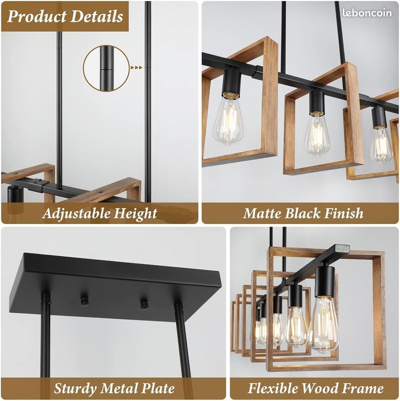 Éclairage D'Îlot De Cuisine Moderne, 5 Lumières 105cm De Hauteur Réglable Pour Salle À Manger, Lustr (image 12)