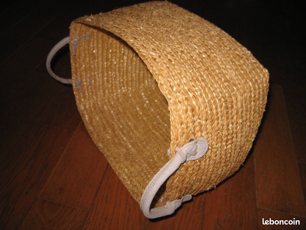 Paniere paille à anses cuir (image 1)