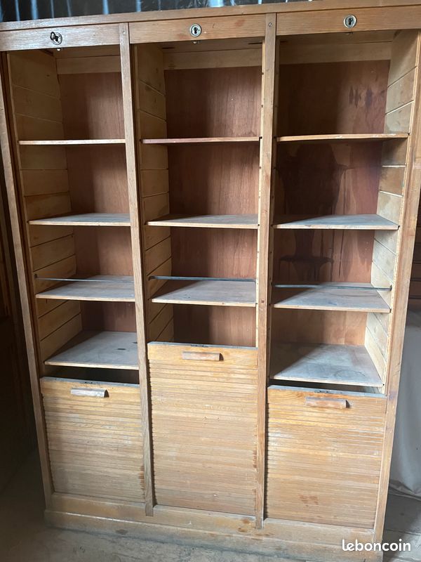Meuble classeur rideaux bois vintage (image 2)