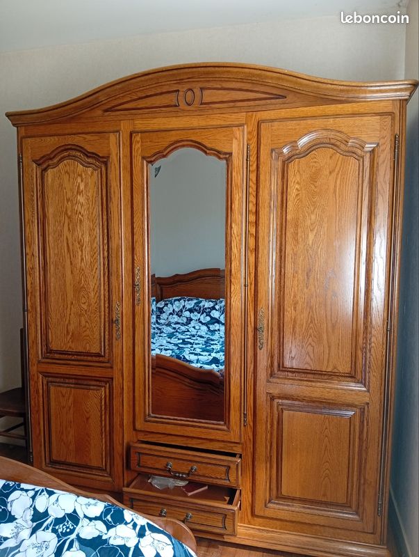 Chambre à Couchée Rustique En Bois – Lot Lit 140x190, Commode 4 Tiroirs, 2 Tables De Chevet