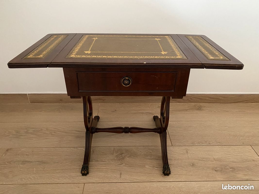 Petite Table Bois et Cuir à rabats style victorien (image 2)