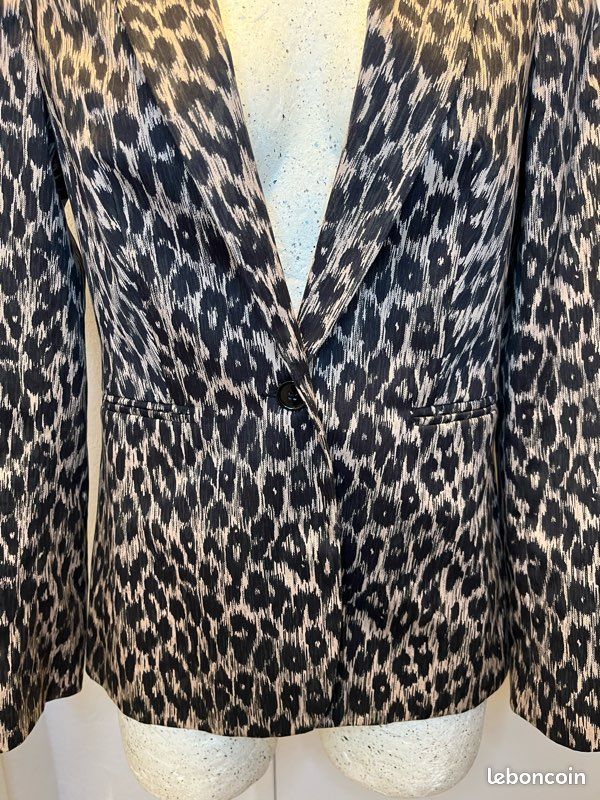 Blazer/veste En Soie Imprimé Léopard Bebe - Taille 6 - Noir - Neuf Sans étiquettes