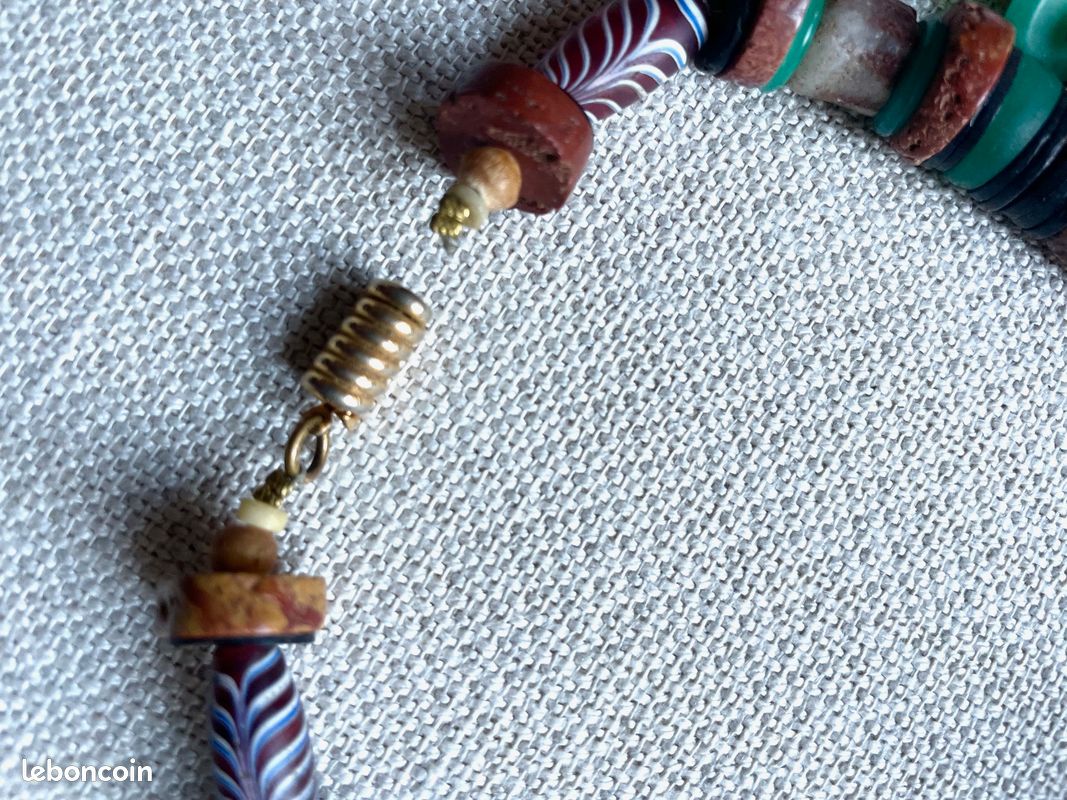 Collier indien en pierre verre métal bois os (image 6)