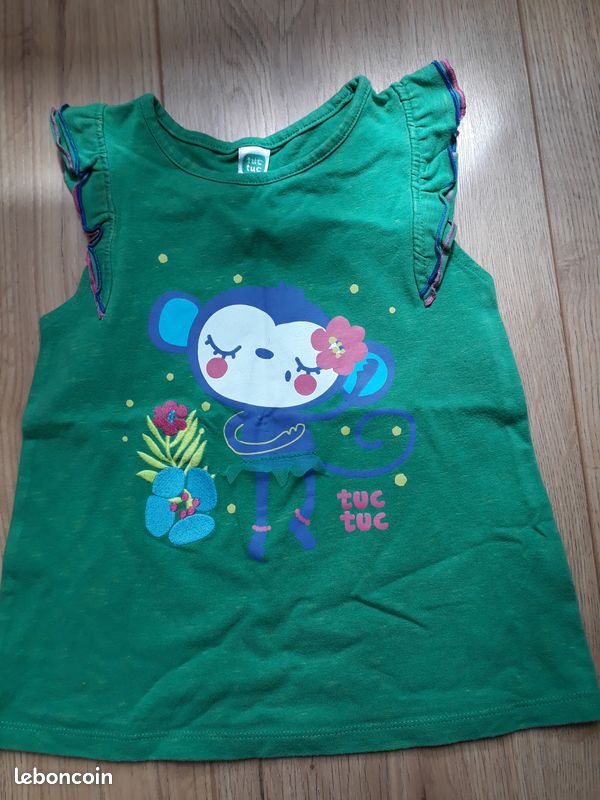 T shirt vert Tuc Tuc motif singe 4 ans fille (image 1)