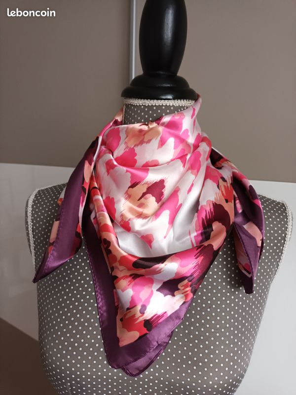 Foulard Rodier rose violet blanc (image 3)