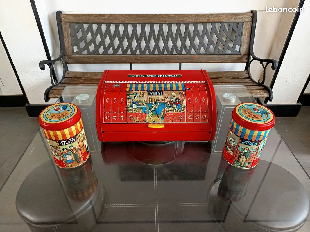 Ancien Ensemble Boite à Pain Rouge Vintage avec ses 2 Boites - Les Halles (image 1)