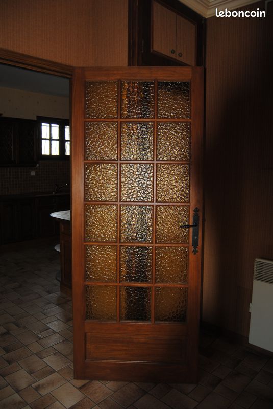 Portes Intérieures BOIS MASSIF et Verre Ambré Vintage (1 Simple + 1 Double) (image 6)