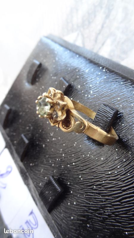 Bague Vintage Années 1970 - Laiton Doré Et Résine - Taille Unique - Excellent État