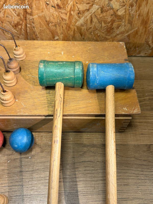 Ancien Ensemble De Croquet Vintage Pour 3 Personnes – Support En Bois, Fabrication Japonaise (Complet)