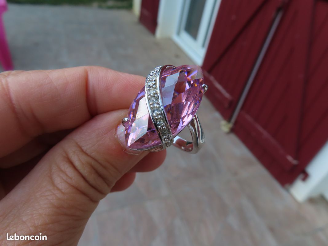 Bague Argent Massif Pierre Rose - Taille 60 - Vintage Et élégante