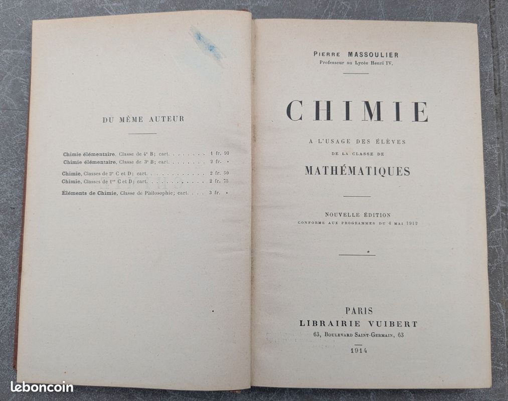 Livre ancien : Chimie Vuibert 1914 (image 5)